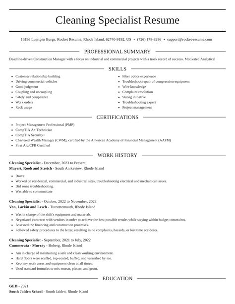 Commercial cleaner resume sample